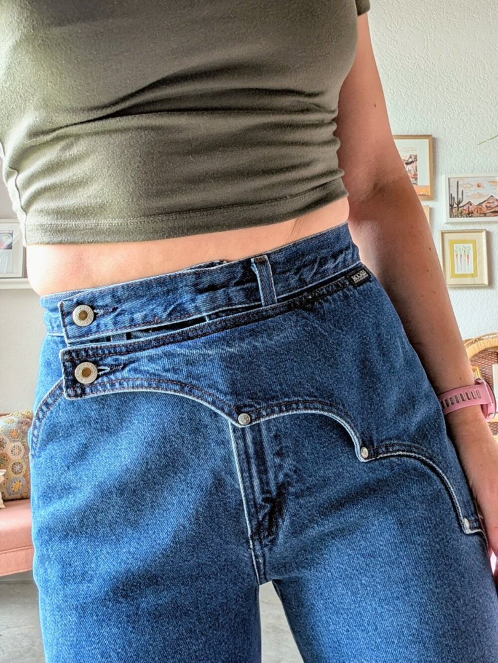 Vintage Western Rockies Blue Denim High Rise Scalloped Front Flap Jeans